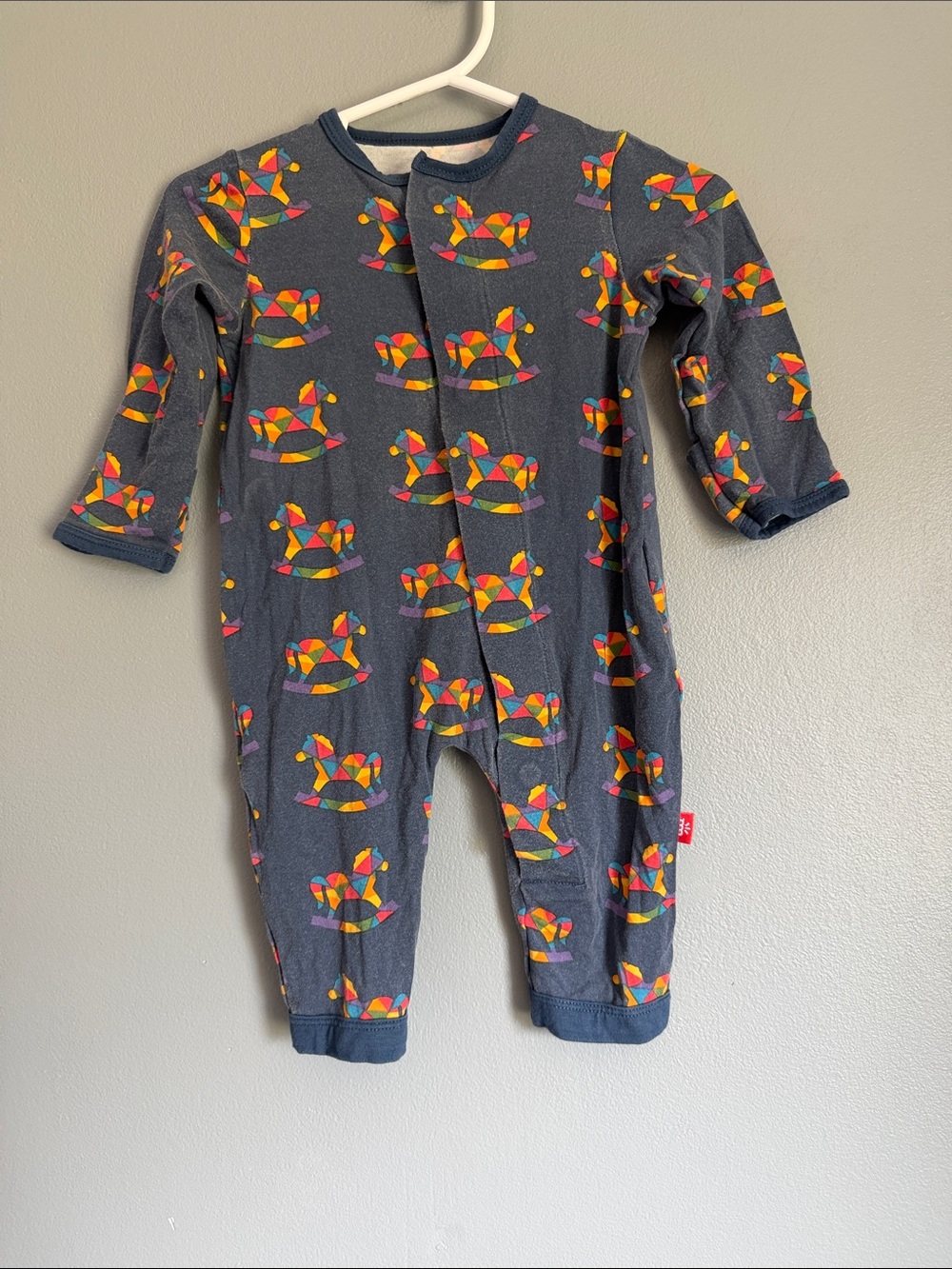 Magnetic Me Navy Geometric Rocking Horse Modal Footie Sleeper 0-3 Months